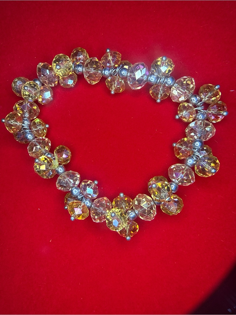 Yellow Crystal Cluster Stretch Bracelet Gold Champagne AB Faceted Beads Handmade